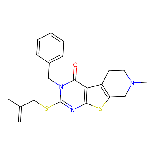 3-benzyl-7-methyl-2-[(2-methylprop-2-en-1-yl)sulfanyl]-5,6,7,8-tetrahydropyrido[4',3':4,5]thieno[2,3-d]pyrimidin-4(3H)-one structure