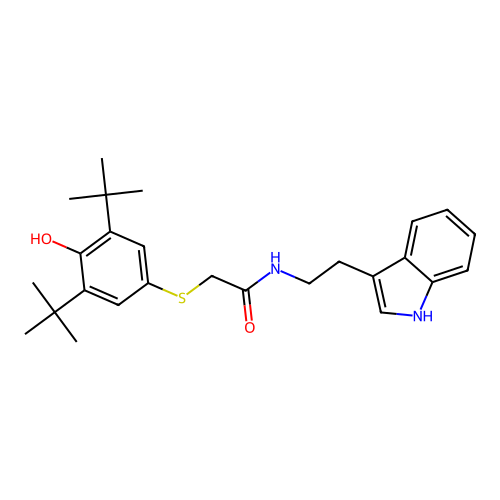 2-(3,5-ditert-butyl-4-hydroxyphenyl)sulfanyl-N-[2-(1H-indol-3-yl)ethyl]acetamide structure