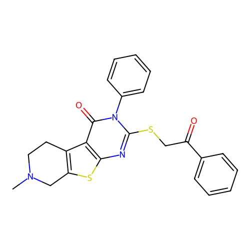 7-methyl-2-((2-oxo-2-phenylethyl)thio)-3-phenyl-5,6,7,8-tetrahydropyrido[4',3':4,5]thieno[2,3-d]pyrimidin-4(3H)-one structure