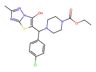 ethyl 4-((4-chlorophenyl)(6-hydroxy-2-methylthiazolo[3,2-b][1,2,4]triazol-5-yl)methyl)piperazine-1-carboxylate structure