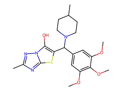 2-methyl-5-((4-methylpiperidin-1-yl)(3,4,5-trimethoxyphenyl)methyl)thiazolo[3,2-b][1,2,4]triazol-6-ol structure
