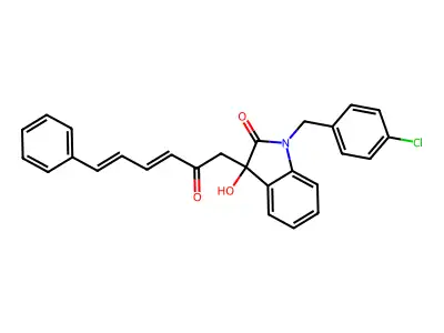 1-[(4-chlorophenyl)methyl]-3-hydroxy-3-[(3E,5E)-2-oxo-6-phenylhexa-3,5-dienyl]indol-2-one structure