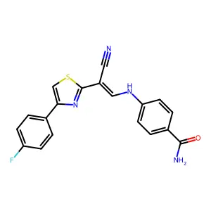 (E)-4-((2-cyano-2-(4-(4-fluorophenyl)thiazol-2-yl)vinyl)amino)benzamide structure