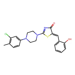 (5E)-2-[4-(3-chloro-4-methylphenyl)piperazin-1-yl]-5-[(2-hydroxyphenyl)methylidene]-1,3-thiazol-4-one structure