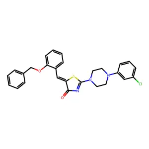 (5E)-2-[4-(3-chlorophenyl)piperazin-1-yl]-5-[(2-phenylmethoxyphenyl)methylidene]-1,3-thiazol-4-one structure