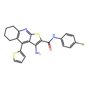 3-amino-N-(4-bromophenyl)-4-(thiophen-2-yl)-5,6,7,8-tetrahydrothieno[2,3-b]quinoline-2-carboxamide structure