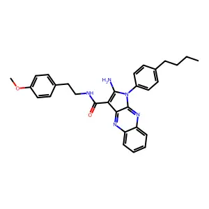 2-amino-1-(4-butylphenyl)-N-[2-(4-methoxyphenyl)ethyl]-1H-pyrrolo[2,3-b]quinoxaline-3-carboxamide structure