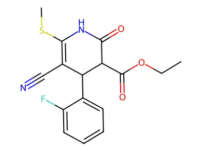 ethyl 5-cyano-4-(2-fluorophenyl)-6-(methylthio)-2-oxo-1,2,3,4-tetrahydropyridine-3-carboxylate structure