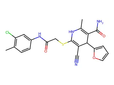 6-((2-((3-chloro-4-methylphenyl)amino)-2-oxoethyl)thio)-5-cyano-4-(furan-2-yl)-2-methyl-1,4-dihydropyridine-3-carboxamide structure