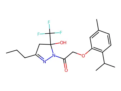 1-[5-hydroxy-3-propyl-5-(trifluoromethyl)-4,5-dihydro-1H-pyrazol-1-yl]-2-[5-methyl-2-(propan-2-yl)phenoxy]ethanone structure