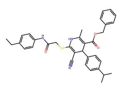benzyl 5-cyano-6-({2-[(4-ethylphenyl)amino]-2-oxoethyl}sulfanyl)-2-methyl-4-[4-(propan-2-yl)phenyl]-1,4-dihydropyridine-3-carboxylate structure