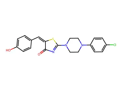 (5E)-2-[4-(4-chlorophenyl)piperazin-1-yl]-5-(4-hydroxybenzylidene)-1,3-thiazol-4(5H)-one structure