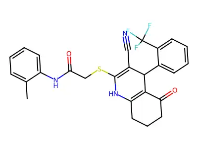 2-({3-cyano-5-oxo-4-[2-(trifluoromethyl)phenyl]-1,4,5,6,7,8-hexahydroquinolin-2-yl}sulfanyl)-N-(2-methylphenyl)acetamide structure