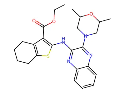 ethyl 2-{[3-(2,6-dimethylmorpholin-4-yl)quinoxalin-2-yl]amino}-4,5,6,7-tetrahydro-1-benzothiophene-3-carboxylate structure