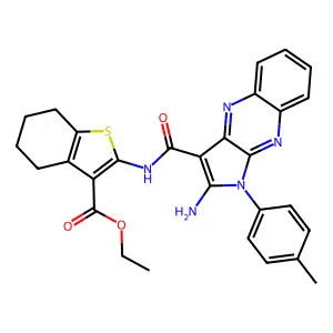 ethyl 2-({[2-amino-1-(4-methylphenyl)-1H-pyrrolo[2,3-b]quinoxalin-3-yl]carbonyl}amino)-4,5,6,7-tetrahydro-1-benzothiophene-3-carboxylate structure