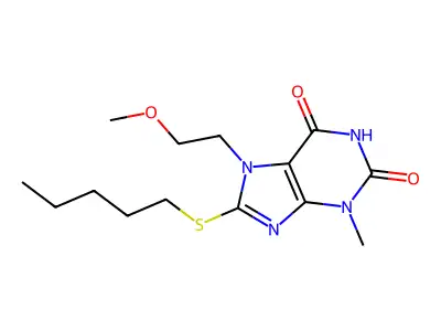 7-(2-methoxyethyl)-3-methyl-8-(pentylthio)-1H-purine-2,6(3H,7H)-dione structure
