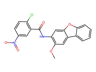 2-chloro-N-(2-methoxydibenzofuran-3-yl)-5-nitrobenzamide structure
