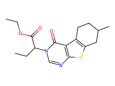 ethyl 2-(7-methyl-4-oxo-5,6,7,8-tetrahydrobenzo[4,5]thieno[2,3-d]pyrimidin-3(4H)-yl)butanoate structure