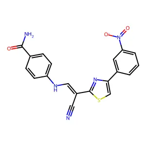 (E)-4-((2-cyano-2-(4-(3-nitrophenyl)thiazol-2-yl)vinyl)amino)benzamide structure