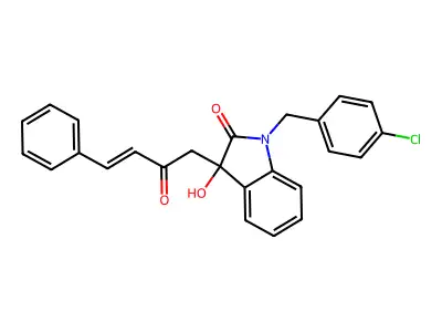 1-[(4-chlorophenyl)methyl]-3-hydroxy-3-[(E)-2-oxo-4-phenylbut-3-enyl]indol-2-one structure