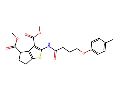 dimethyl 2-{[4-(4-methylphenoxy)butanoyl]amino}-5,6-dihydro-4H-cyclopenta[b]thiophene-3,4-dicarboxylate structure