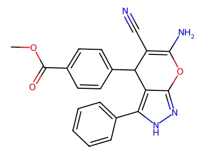 Methyl 4-(6-amino-5-cyano-3-phenyl-2,4-dihydropyrano[2,3-c]pyrazol-4-yl)benzoate structure