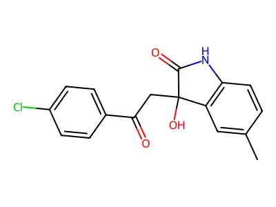 3-[2-(4-chlorophenyl)-2-oxoethyl]-3-hydroxy-5-methyl-1,3-dihydro-2H-indol-2-one structure