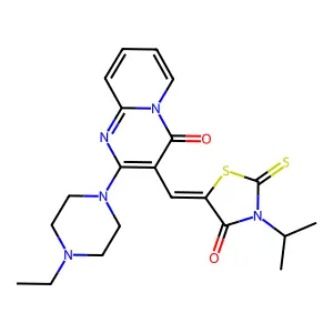 2-(4-ethyl-1-piperazinyl)-3-[(Z)-(3-isopropyl-4-oxo-2-thioxo-1,3-thiazolidin-5-ylidene)methyl]-4H-pyrido[1,2-a]pyrimidin-4-one structure