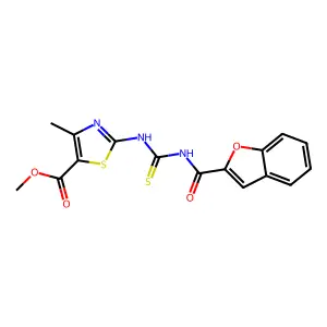 methyl 2-(1-benzofuran-2-carbonylcarbamothioylamino)-4-methyl-1,3-thiazole-5-carboxylate structure