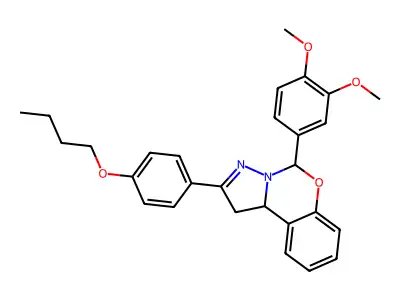 2-(4-butoxyphenyl)-5-(3,4-dimethoxyphenyl)-1,10b-dihydropyrazolo[1,5-c][1,3]benzoxazine structure