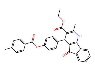 ethyl 2-methyl-4-(4-{[(4-methylphenyl)carbonyl]oxy}phenyl)-5-oxo-4,5-dihydro-1H-indeno[1,2-b]pyridine-3-carboxylate structure