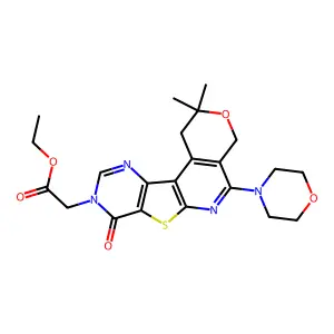 ethyl 2-(2,2-dimethyl-5-morpholino-8-oxo-1H-pyrano[4'',3'':4',5']pyrido[3',2':4,5]thieno[3,2-d]pyrimidin-9(2H,4H,8H)-yl)acetate structure