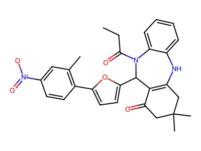 11-(5-{4-nitro-2-methylphenyl}-2-furyl)-3,3-dimethyl-10-propionyl-2,3,4,5,10,11-hexahydro-1H-dibenzo[b,e][1,4]diazepin-1-one structure