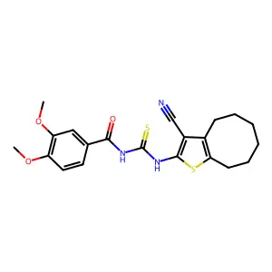 N-[(3-cyano-4,5,6,7,8,9-hexahydrocycloocta[b]thiophen-2-yl)carbamothioyl]-3,4-dimethoxybenzamide structure