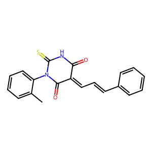(5E)-1-(2-methylphenyl)-5-[(E)-3-phenylprop-2-enylidene]-2-sulfanylidene-1,3-diazinane-4,6-dione structure