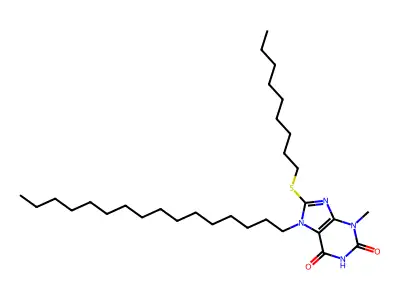 7-hexadecyl-3-methyl-8-(nonylsulfanyl)-3,7-dihydro-1H-purine-2,6-dione structure