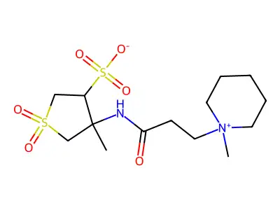 4-methyl-4-[3-(1-methylpiperidin-1-ium-1-yl)propanoylamino]-1,1-dioxothiolane-3-sulfonate structure