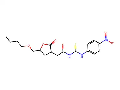 2-[5-(butoxymethyl)-2-oxooxolan-3-yl]-N-[(4-nitrophenyl)carbamothioyl]acetamide structure