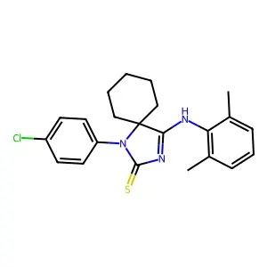1-(4-chlorophenyl)-4-[(2,6-dimethylphenyl)imino]-1,3-diazaspiro[4.5]decane-2-thione structure