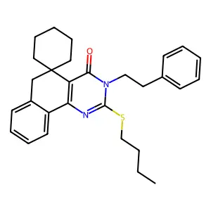 2-(butylthio)-3-phenethyl-3H-spiro[benzo[h]quinazoline-5,1'-cyclohexan]-4(6H)-one structure