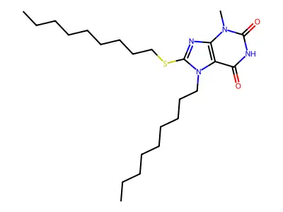 3-methyl-7-nonyl-8-(nonylsulfanyl)-3,7-dihydro-1H-purine-2,6-dione structure
