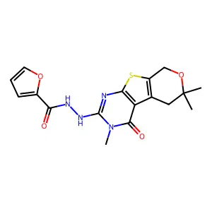 N'-(3,6,6-trimethyl-4-oxo-3,5,6,8-tetrahydro-4H-pyrano[4',3':4,5]thieno[2,3-d]pyrimidin-2-yl)furan-2-carbohydrazide structure