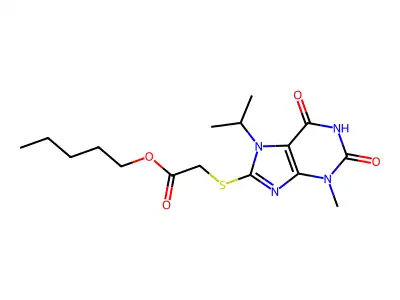 Pentyl 2-(3-methyl-2,6-dioxo-7-propan-2-ylpurin-8-yl)sulfanylacetate structure