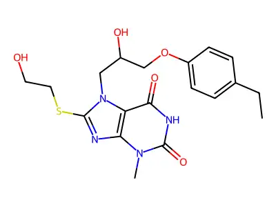 7-[3-(4-ethylphenoxy)-2-hydroxypropyl]-8-(2-hydroxyethylsulfanyl)-3-methylpurine-2,6-dione structure