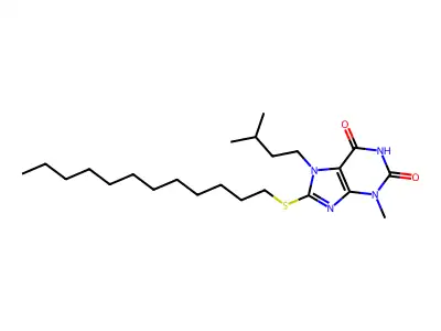 8-(dodecylsulfanyl)-7-isopentyl-3-methyl-3,7-dihydro-1H-purine-2,6-dione structure