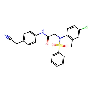 2-[N-(benzenesulfonyl)-4-chloro-2-methylanilino]-N-[4-(cyanomethyl)phenyl]acetamide structure