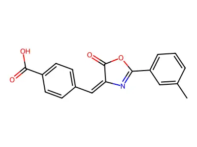 4-{(E)-[2-(3-methylphenyl)-5-oxo-1,3-oxazol-4(5H)-ylidene]methyl}benzoic acid structure