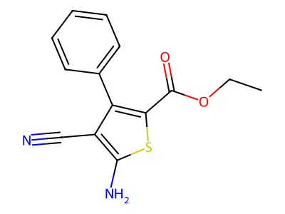 Ethyl 5-amino-4-cyano-3-phenylthiophene-2-carboxylate structure