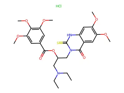 Benzoic acid, 3,4,5-trimethoxy-, 2-(diethylamino)-1-((1,4-dihydro-6,7-dimethoxy-4-oxo-2-thioxo-3(2H)-quinazolinyl)methyl)ethyl ester, hydrochloride structure