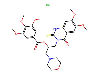 Benzoic acid, 3,4,5-trimethoxy-, 2-(1,4-dihydro-6,7-dimethoxy-4-oxo-2-thioxo-3(2H)-quinazolinyl)-1-(4-morpholinylmethyl)ethyl ester, hydrochloride structure